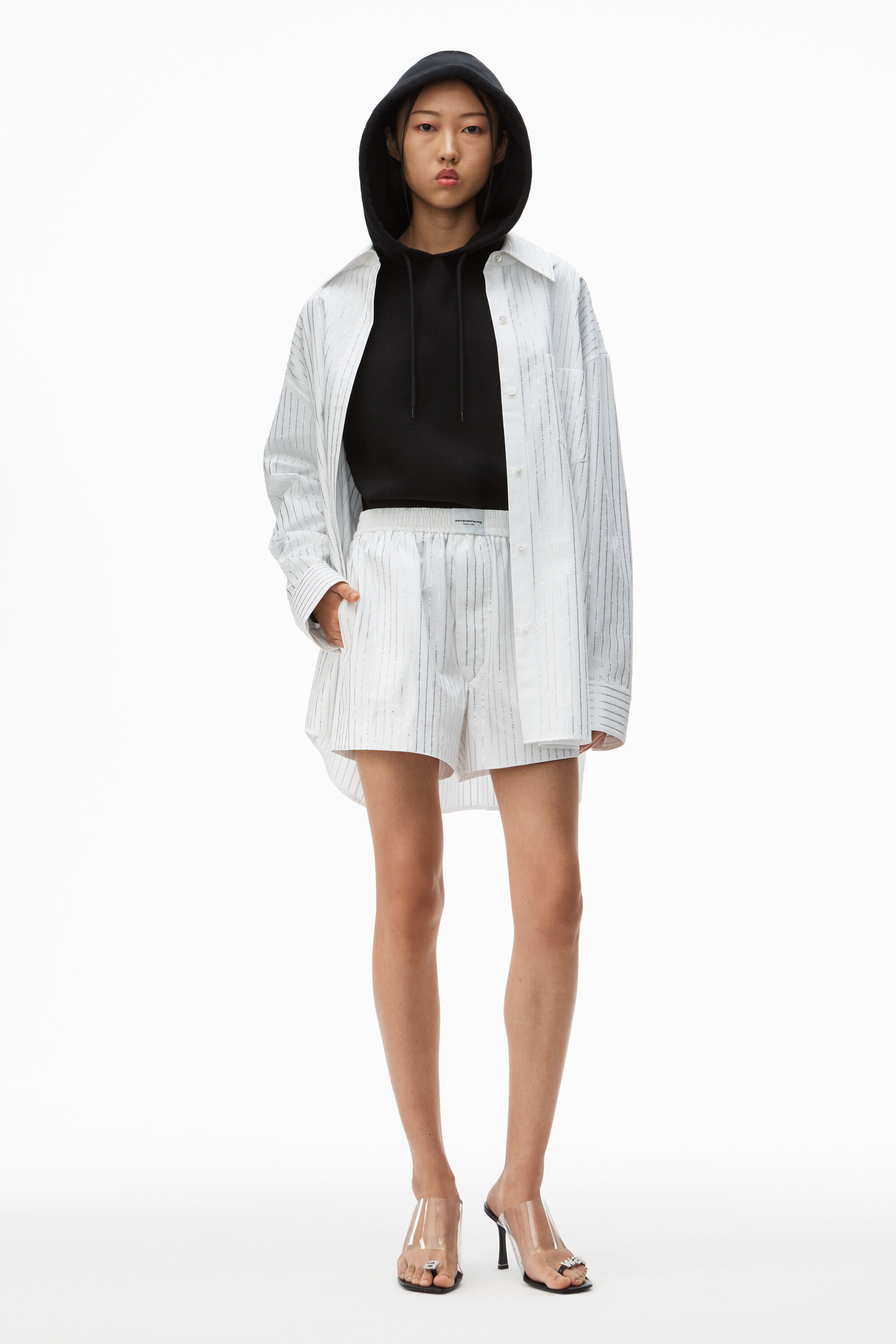 alexanderwang CRYSTAL HOTFIX SHIRT IN COTTON WHITE - alexanderwang® US