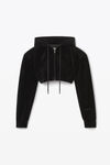 alexander wang 丝绒短款拉链连帽衫 black