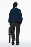 Alexander Wang navy rippstrick-pullover mit logo-prägung