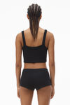 Alexander Wang black crystal hotfix cropped camisole in waffle knit