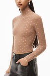 alexander wang hotfix logo turtleneck in crystal nylon dark rose beige