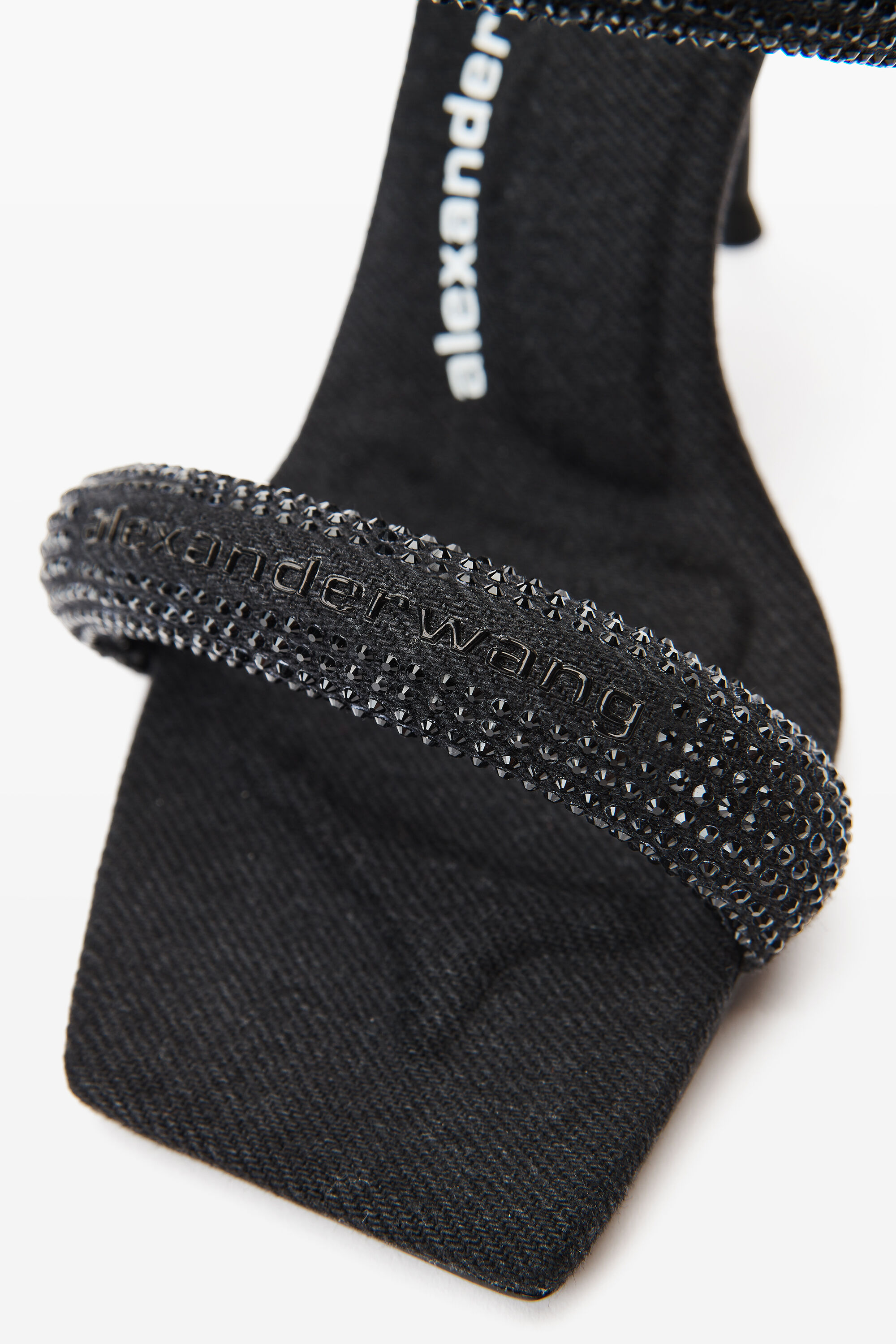julie 105mm denim crystal hotfix tubular sandal in WASHED