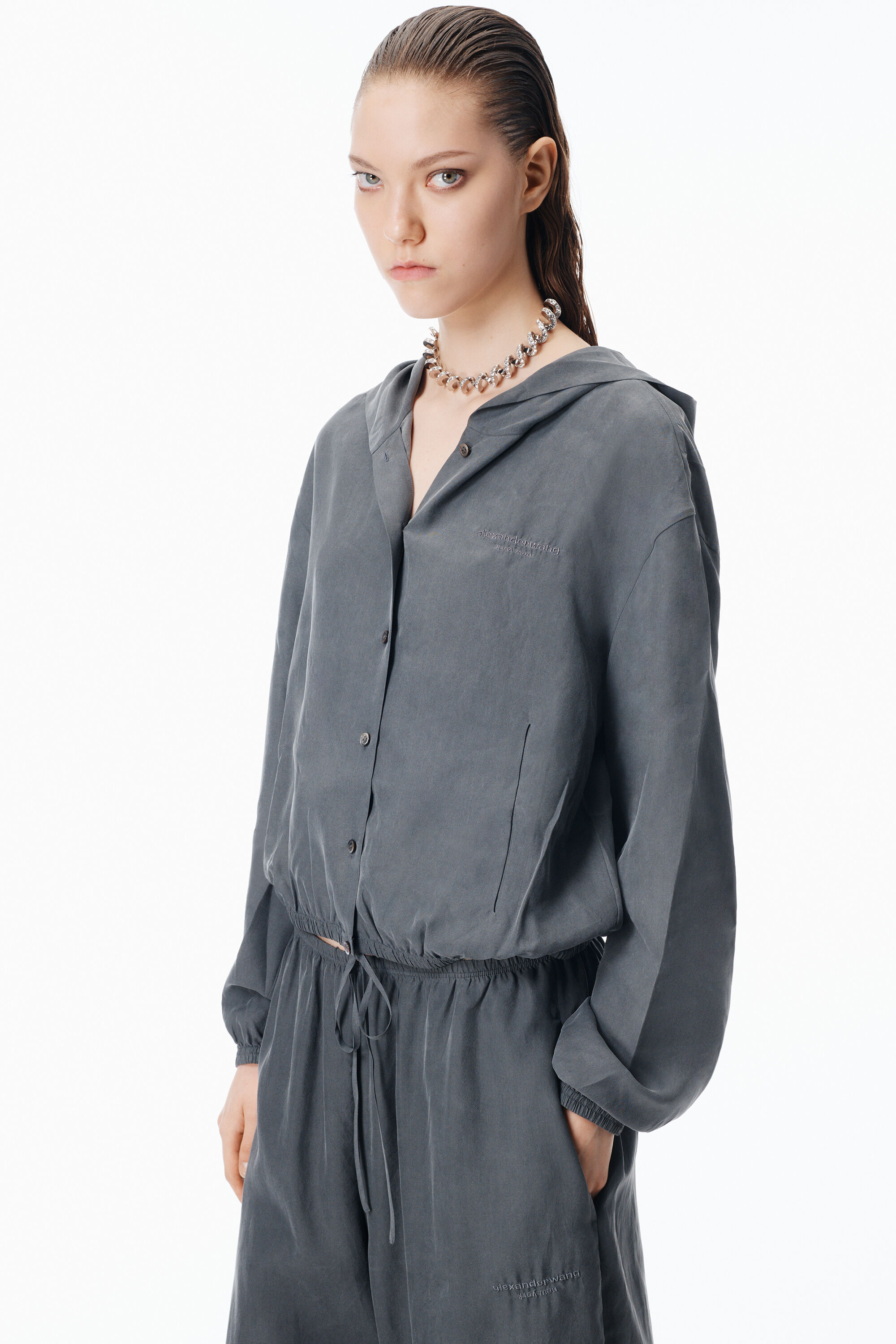 Mid-Rise Trackpant in Silk in THUNDER GREY | alexanderwang®