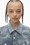 Alexander Wang washed smoke white slim flocked trucker jacket with lasered cloud print