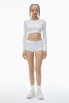 Alexander Wang white crystal hotfix cropped long sleeve tee