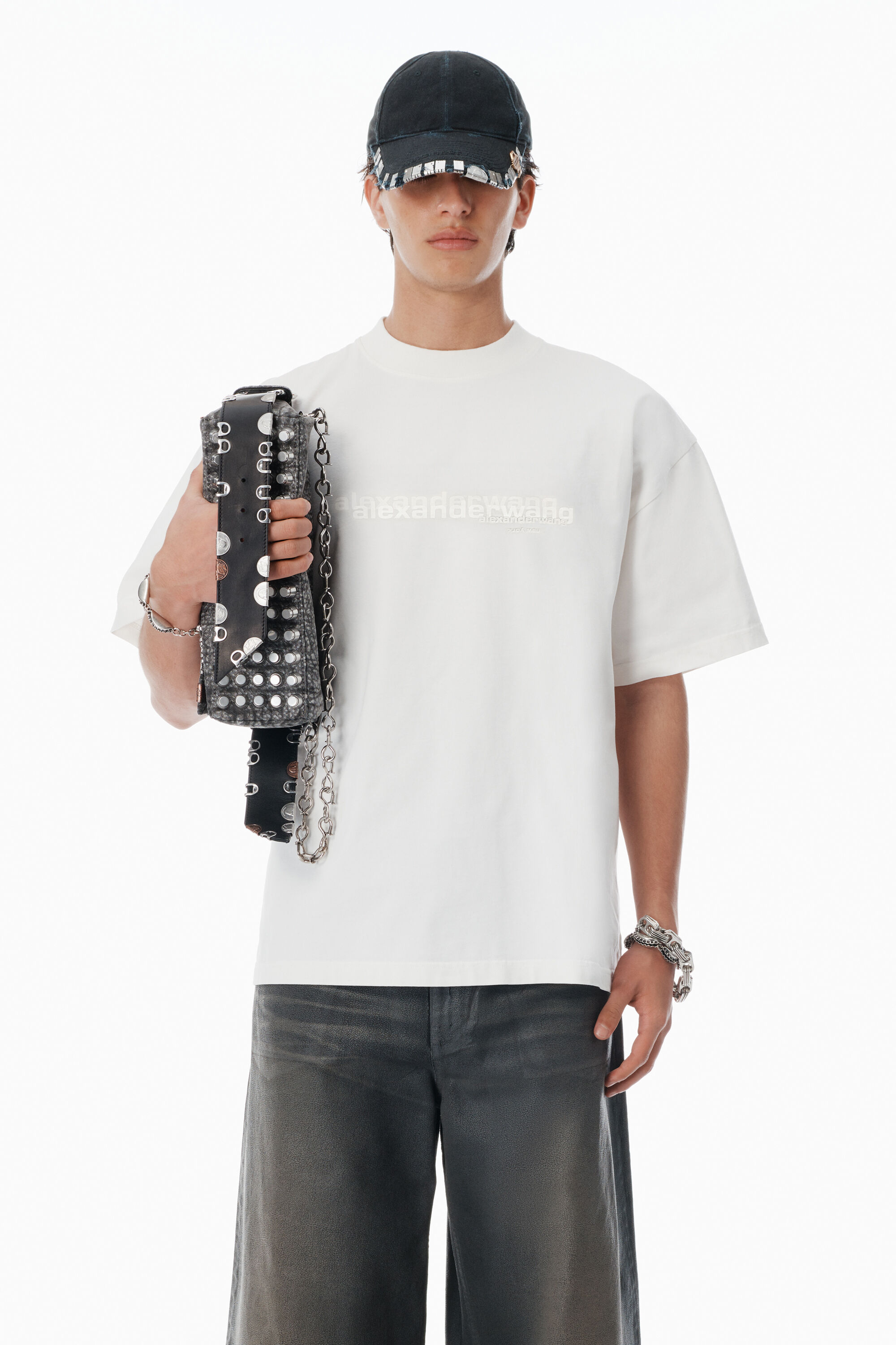 White Cotton Oversized Logo Tee in VINTAGE WHITE | alexanderwang®
