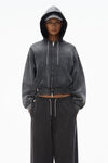 Alexander Wang washed caviar cropped zip-up hoodie with crystal hotfix drawcord