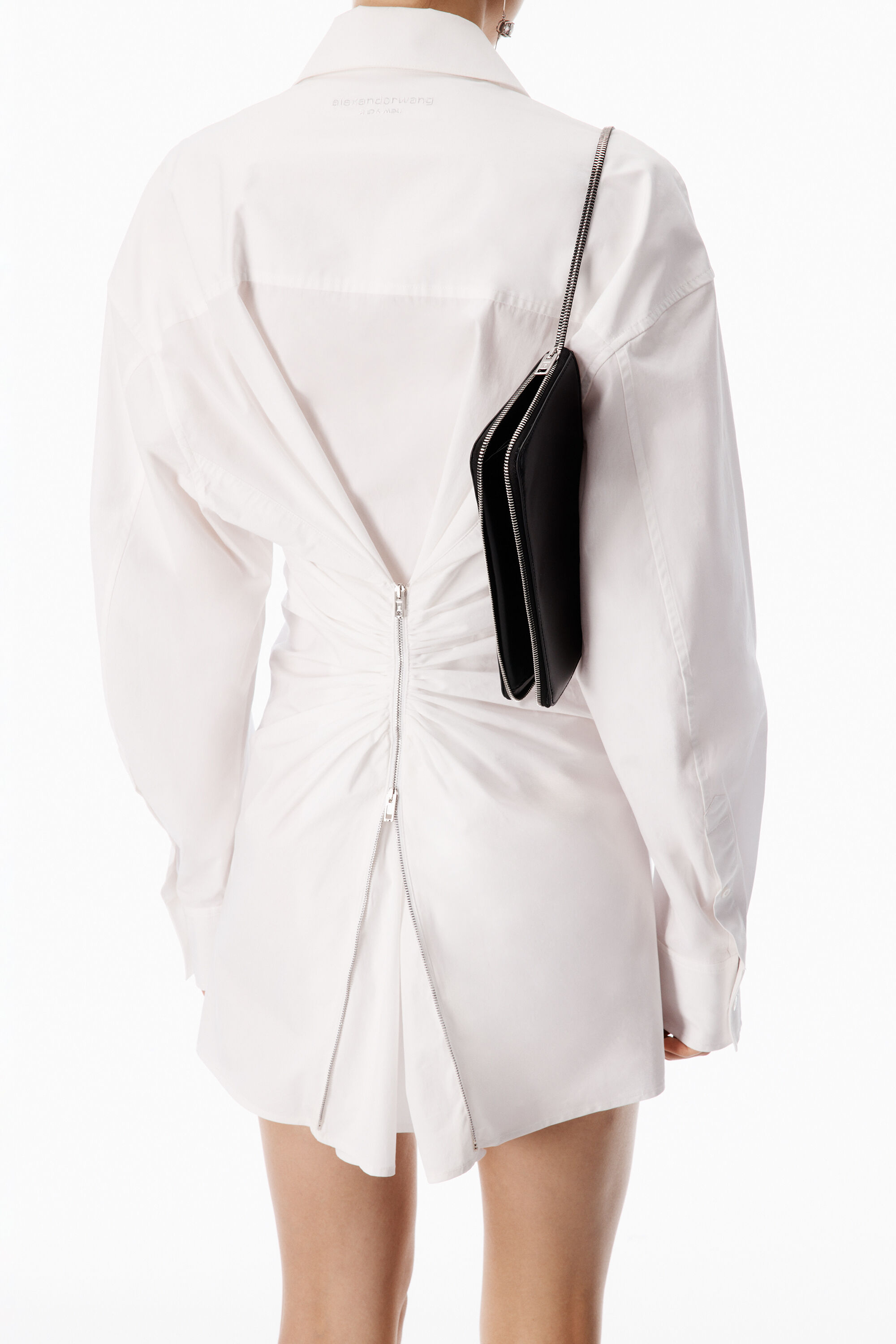Stretch Cotton Zip Shirt Dress in WHITE | alexanderwang®