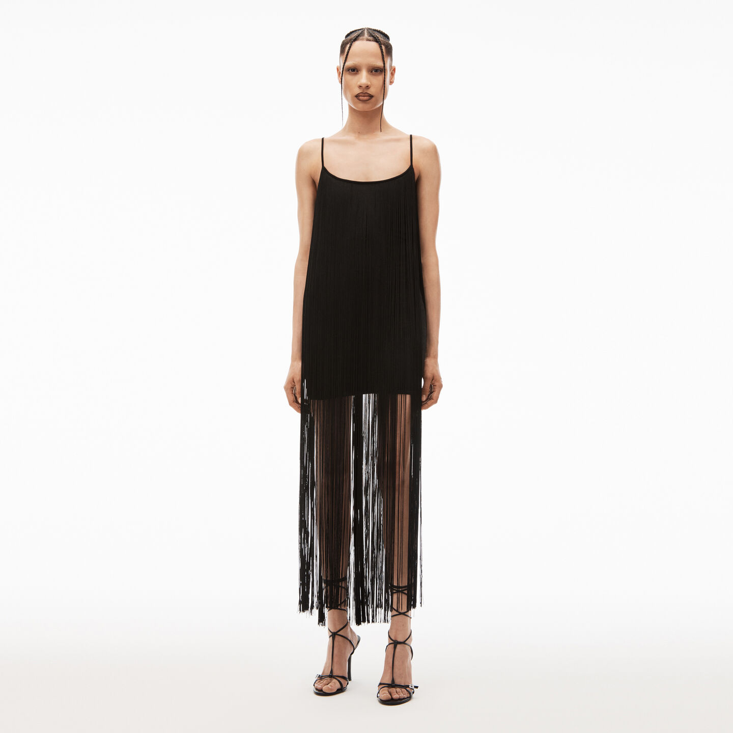 Alexander Wang Fringe Tank Mini Dress In Compact Nylon In Black