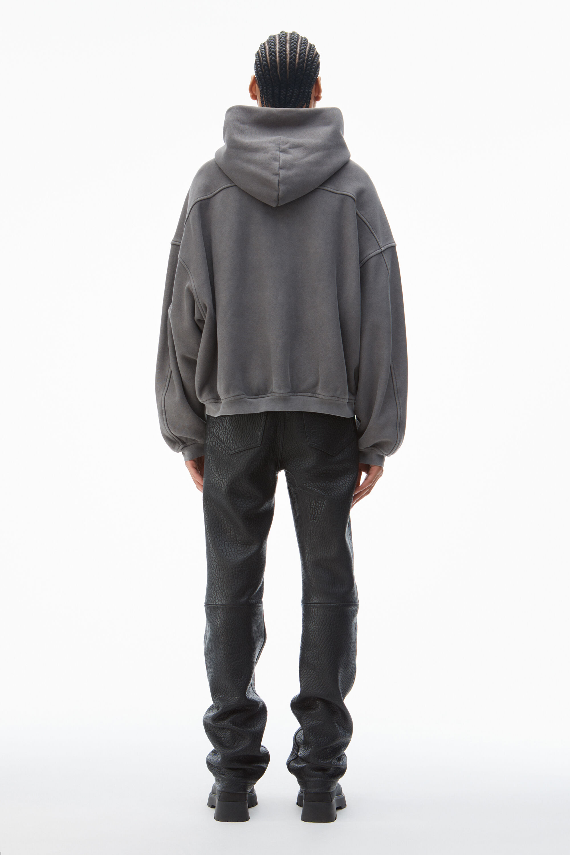 oversize star logo-print zip-up hoodie in WASHED GRANITE