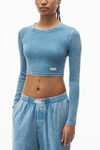 Alexander Wang washed blue cropped long-sleeve tee in ribbed cotton