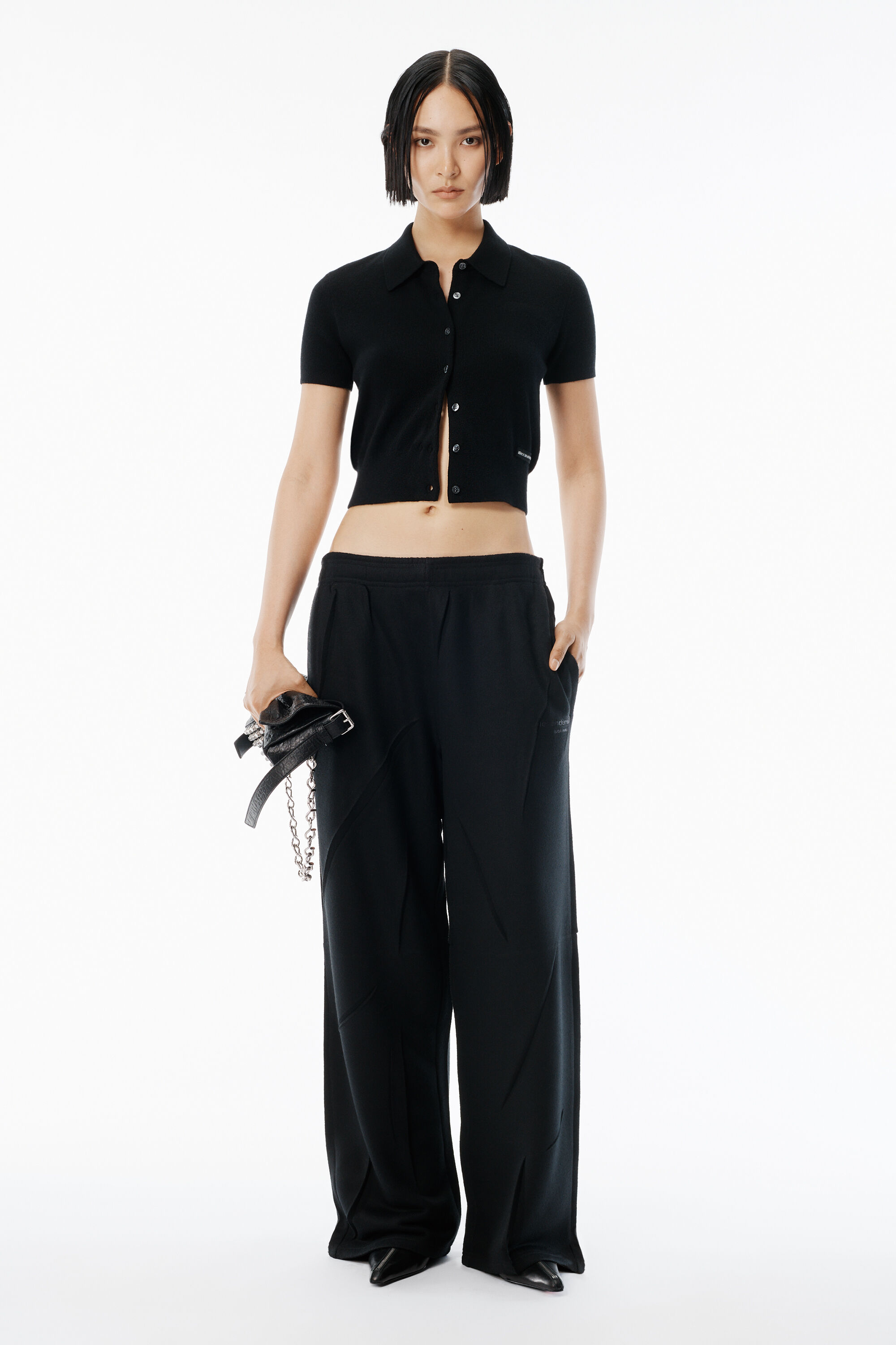 ALEXANDER WANG ポロシャツ カーディガン ブラックXS タグ付き Black Wool Short Sleeve Polo Cardigan in BLACK | alexanderwang®