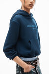 alexander wang glitter logo hoodie in classic terry dark navy combo