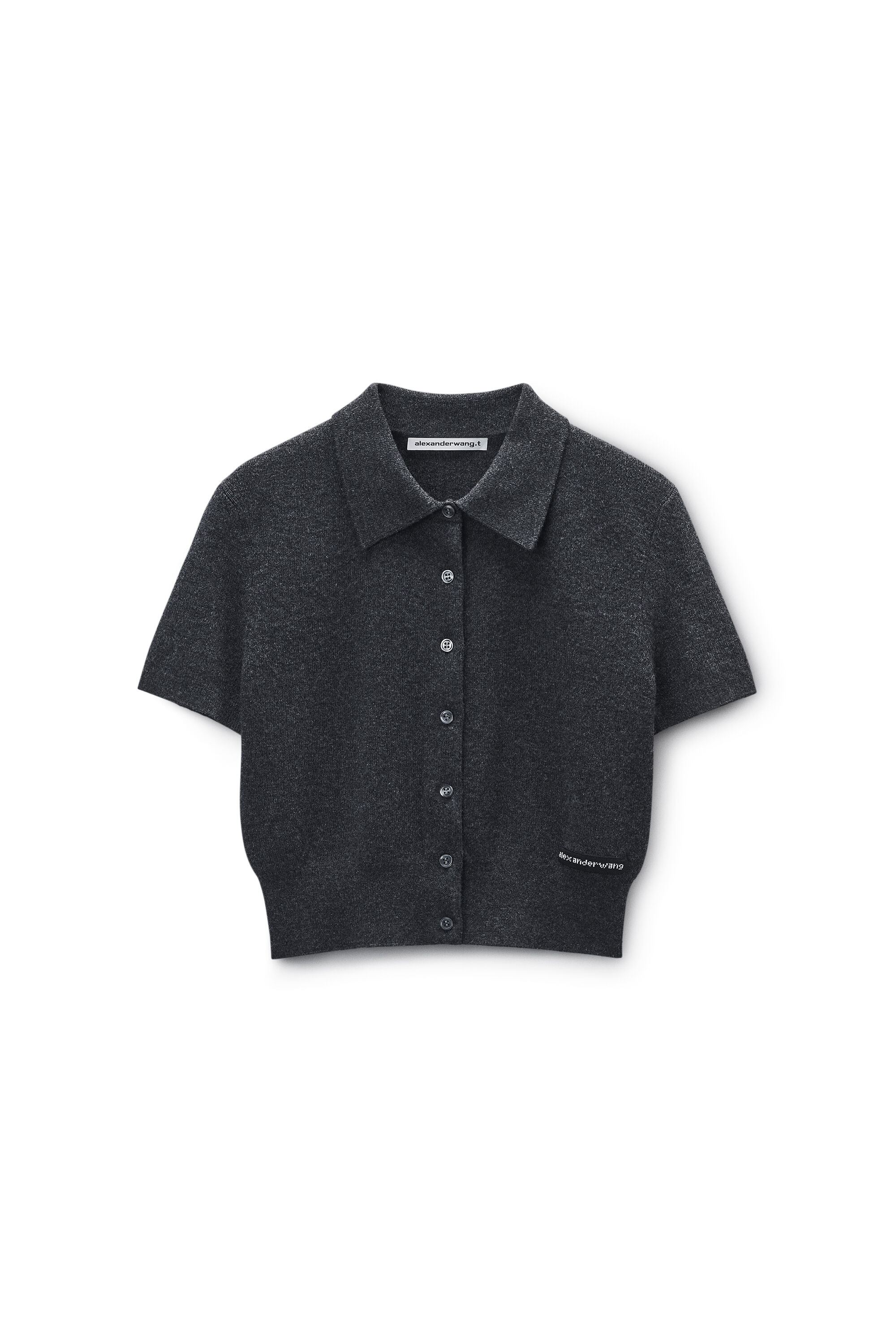 Charcoal Wool Short Sleeve Polo Cardigan in CHARCOAL | alexanderwang®