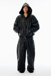 Alexander Wang black 黑色做旧机车皮革连帽夹克