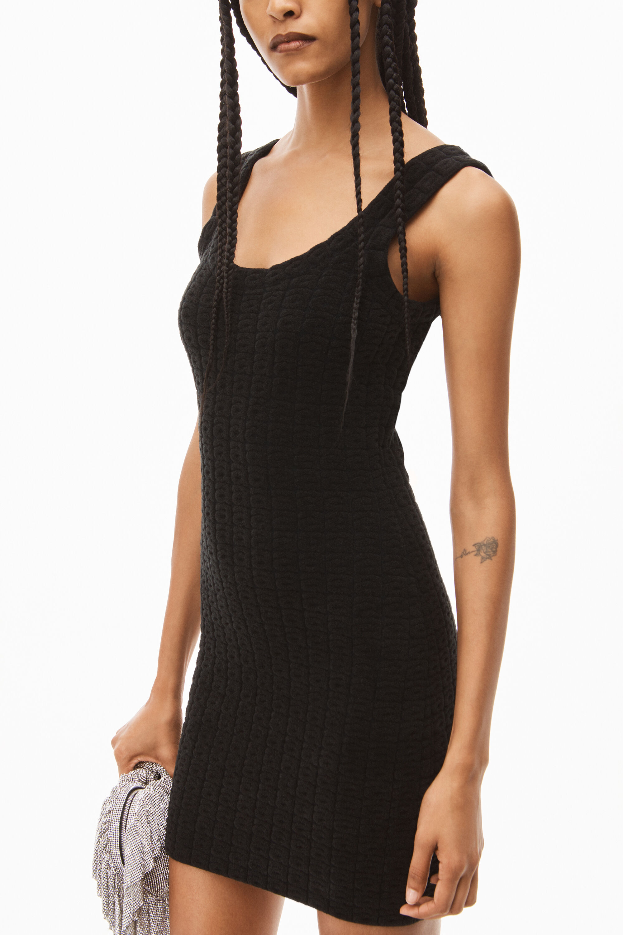 Womens Clothing Dresses Cocktail and party dresses T By Alexander Wang Chenille-trimmed Stretch-knit Mini Dress in Black 