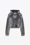 Alexander Wang washed feather shrunken zip-up hoodie in crushed velour