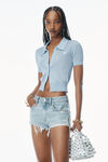 Alexander Wang ariel blue logo embroidered polo cardigan in viscose