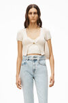 alexander wang short-sleeve cardigan in cotton knit soft white