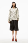alexander wang money print blouse in heavy silk twill ivory/green