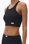 Alexander Wang black crystal hotfix cropped racer tank tee