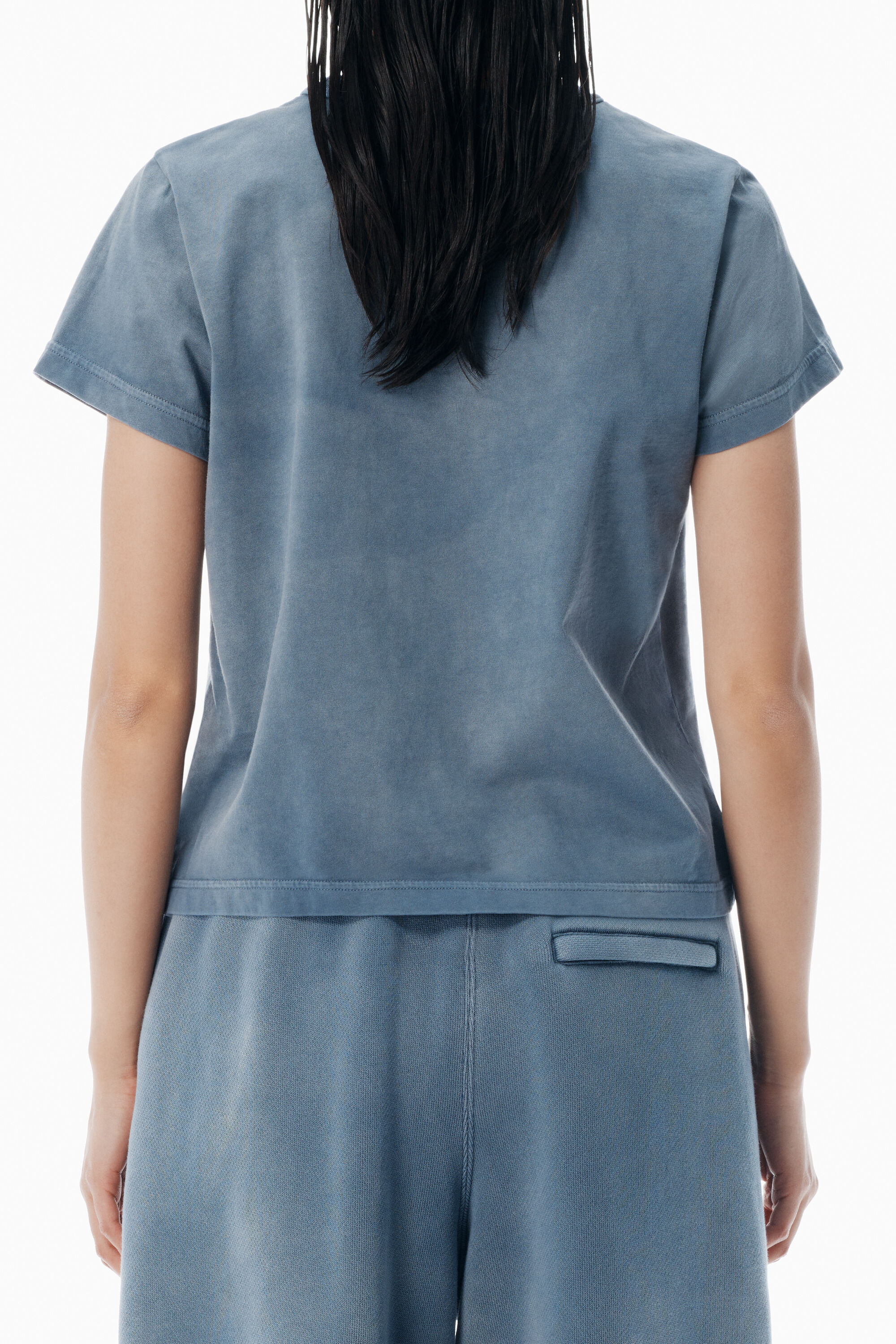 blue shrunken cotton tee with logo in WASHED BLUE INK