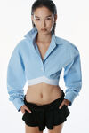 Alexander Wang oxford blue/white cropped shirt in organic cotton with logo elastic
