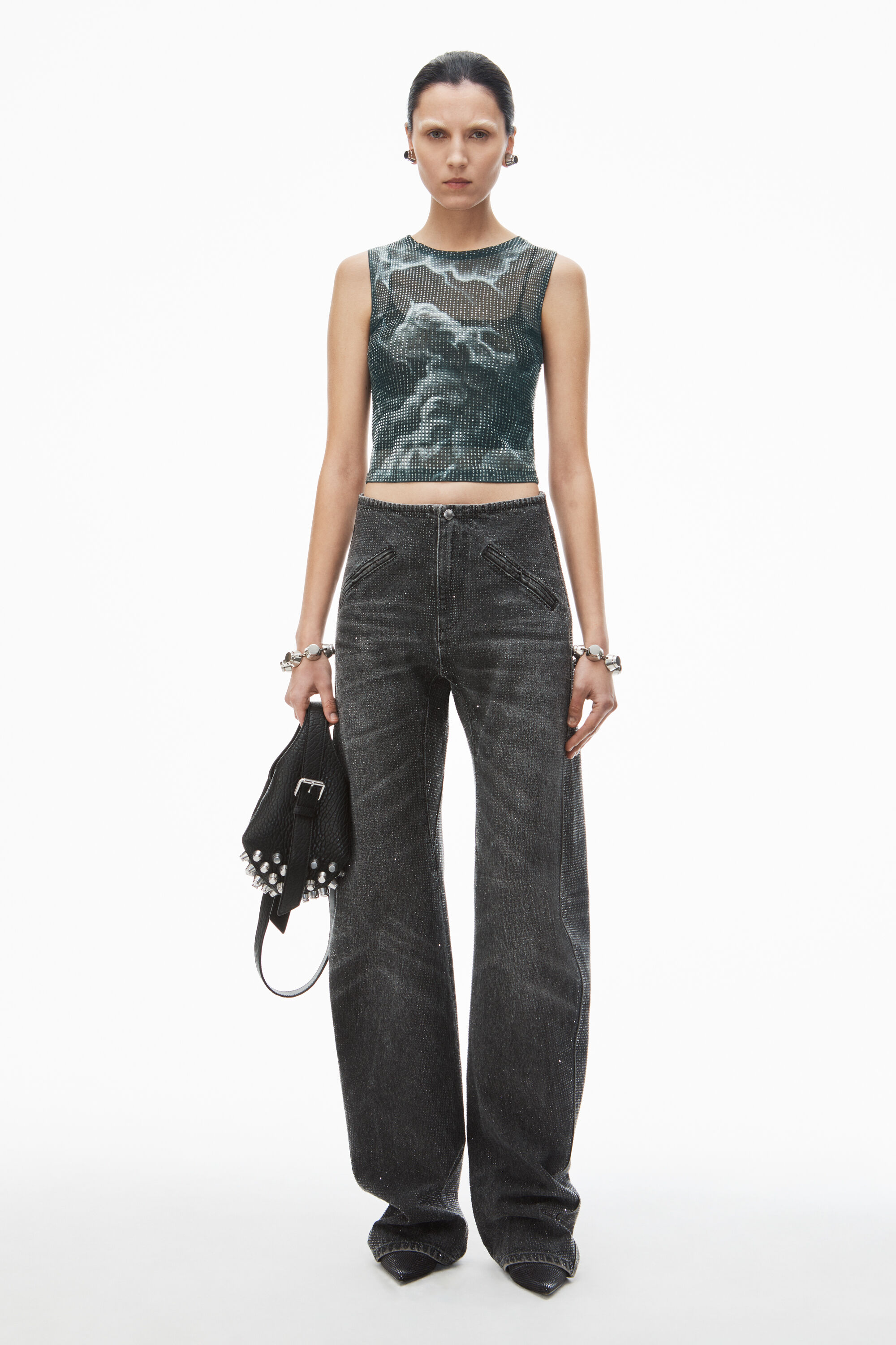 【alexanderwang】クリアビーズホットフィックス クルーネック alexanderwang アレキサンダーワング ブラック クリアビーズ