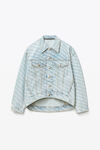 alexander wang falling back logo jacket in denim pebble bleach