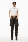 alexander wang logo patch mock neck top in bodycon knit  soft white