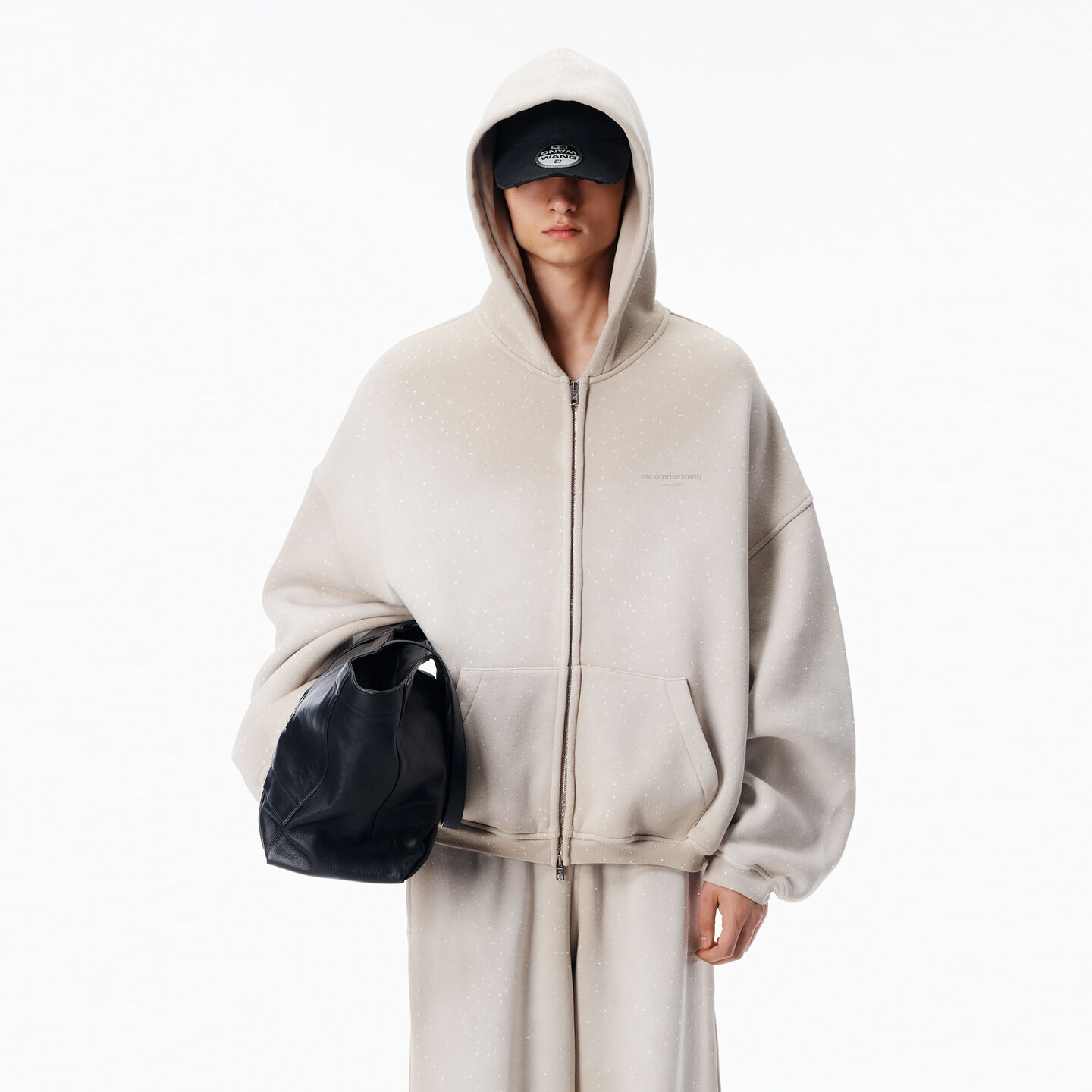 Alexander Wang Crystal Hotifx Zip-up Hoodie In Cotton Blend In Brown