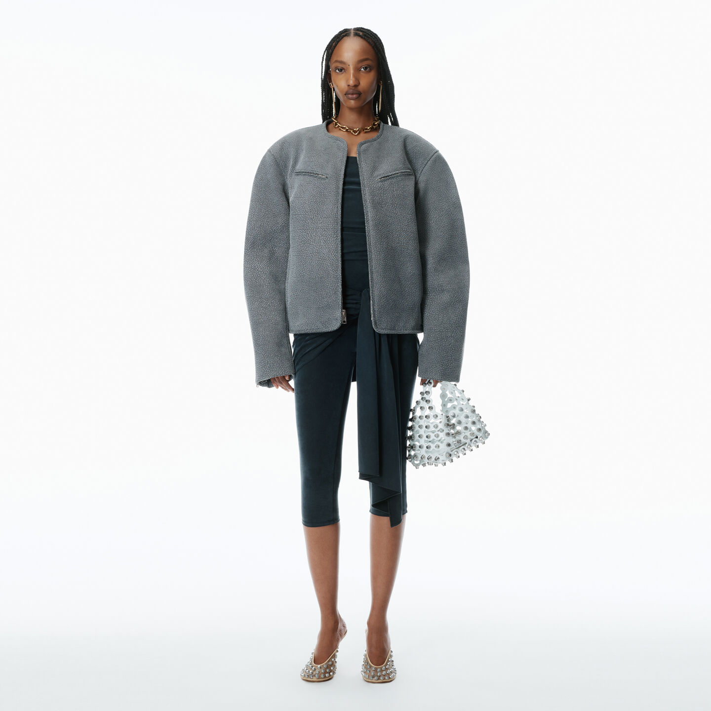 Alexander Wang Oversized Boxy Moto Jacket In Grey