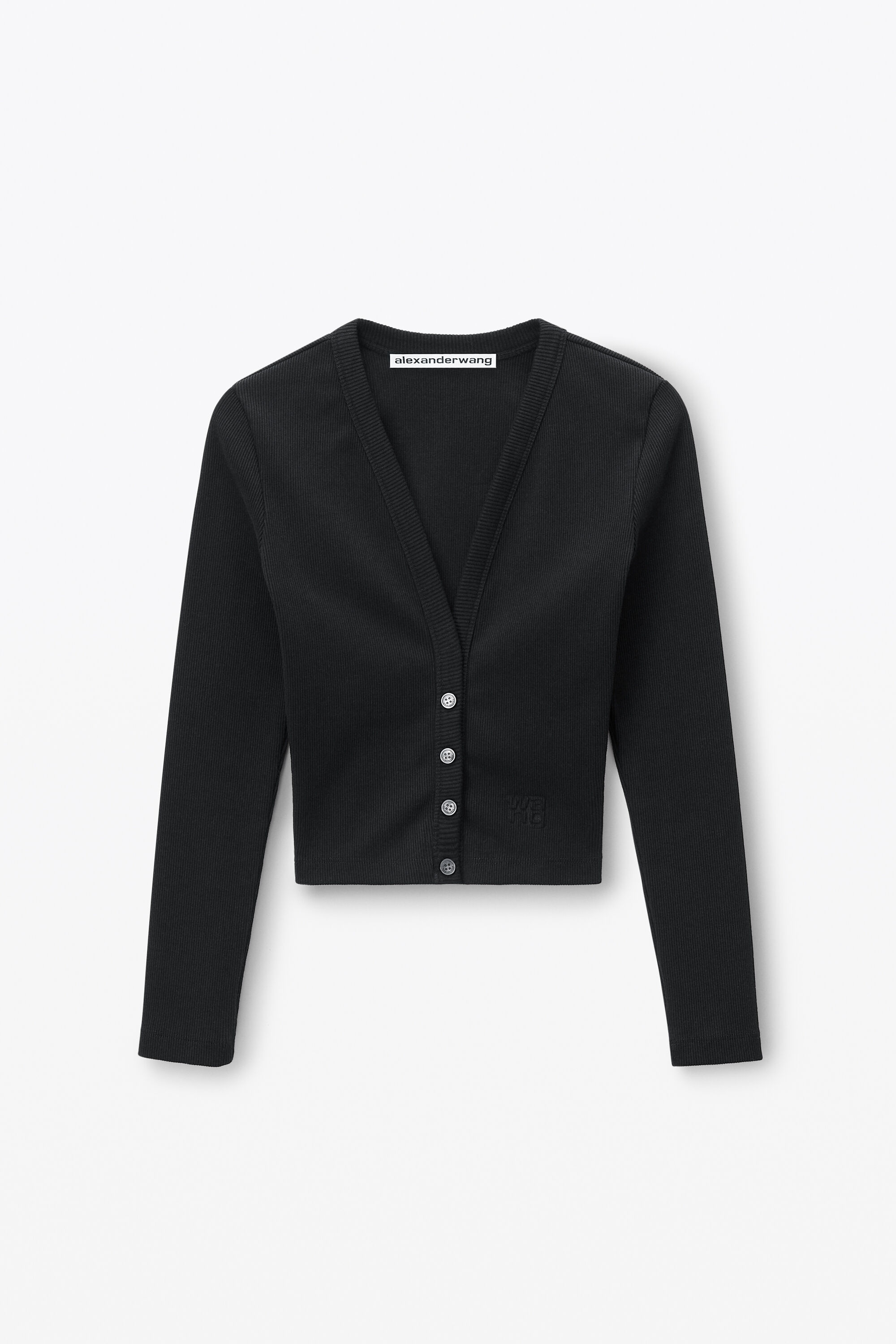 Alexander Wang Women s Logo Embossed Cropped V Neck Cardigan Black S