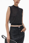 Alexander Wang black mockneck tank in clear bead hotfix