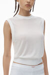 Alexander Wang soft white mockneck tank in clear bead hotfix
