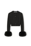 alexander wang faux fur cuff cardigan in compact nylon black