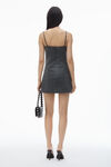 Alexander Wang charcoal square neck minidress in wool twill with crystal hotfix