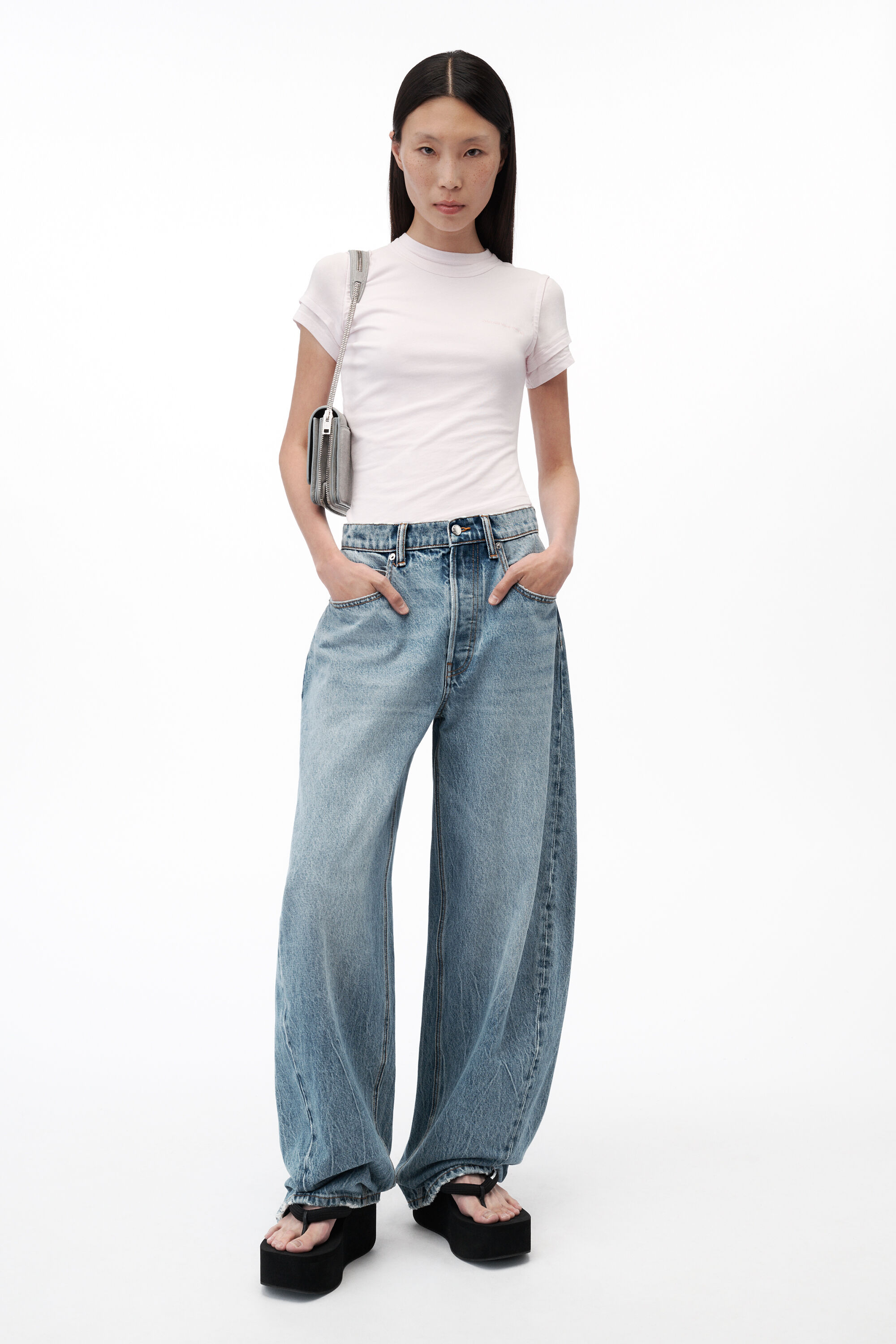 CRYSTAL CURSIVE LOGO BLOW UP JEAN in VINTAGE LIGHT INDIGO