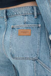 Alexander Wang classic worn indigo high-waist workwear pant in clear bead hotfix