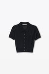 Alexander Wang black logo embroidered polo cardigan in viscose