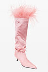 alexander wang viola 65 feather slouch boot in satin prism pink