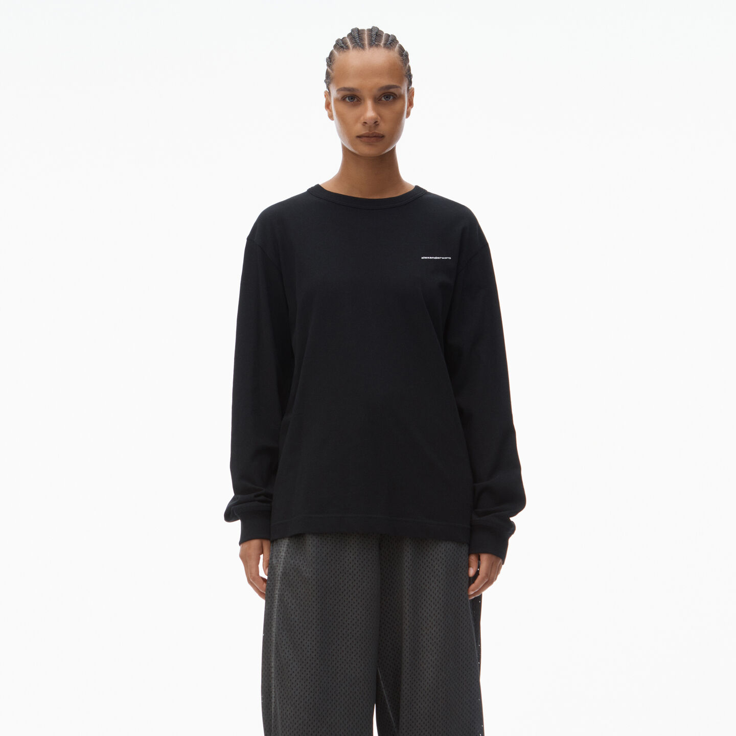 Alexander Wang Long Sleeve Tee In High Twist Jersey In Black