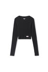 Alexander Wang black crystal hotfix cropped long sleeve tee