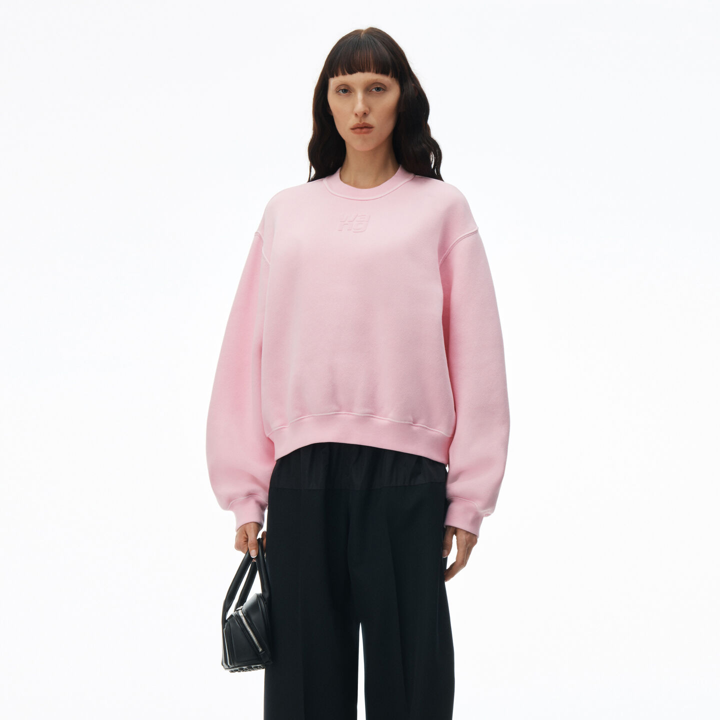 Shop Alexander Wang Puff Logo Sweatshirt In Structured Terry In Soft Candy Pink