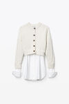 alexander wang hybrid top in cotton oxford and wool cable ivory/white