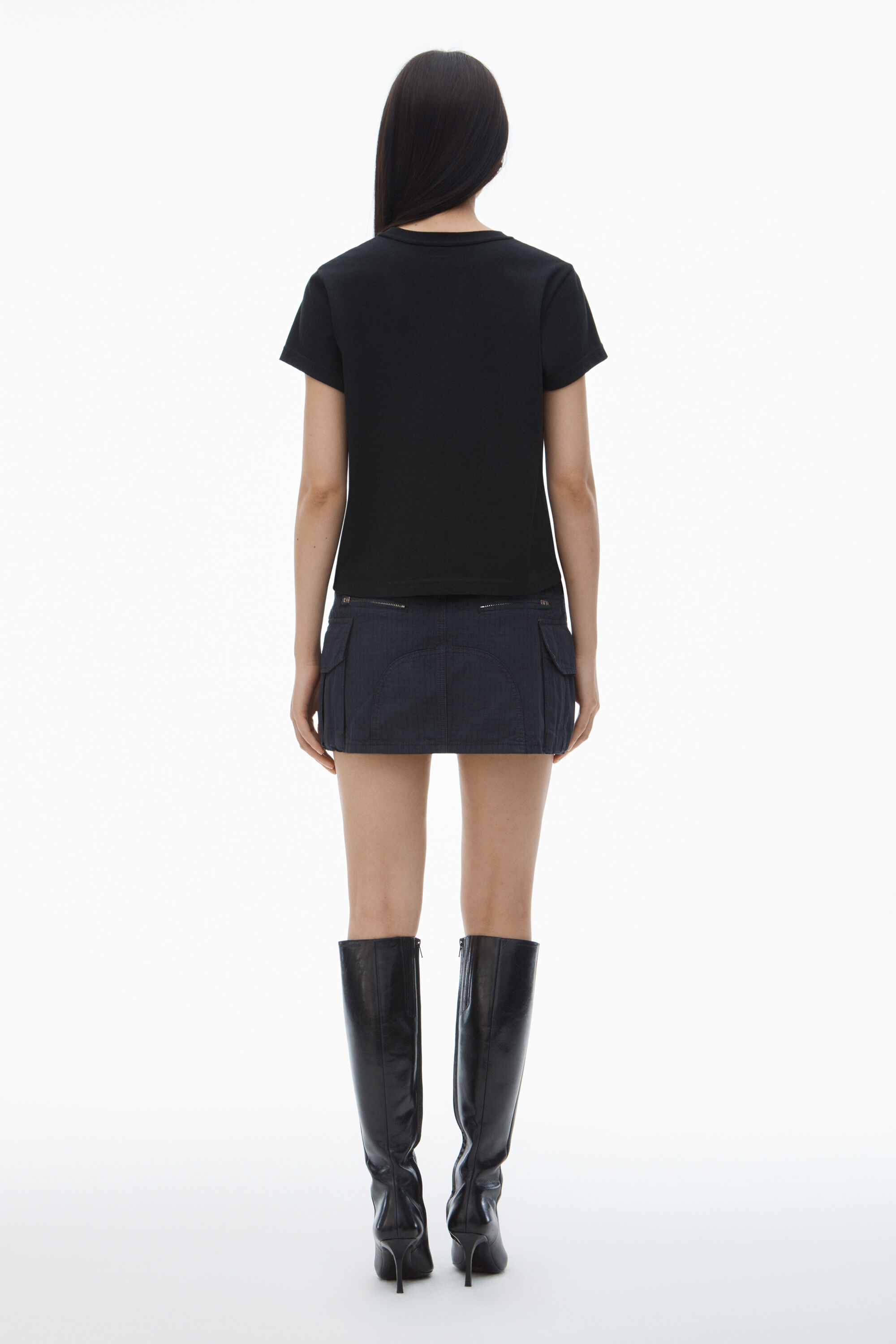 【WOOHWA】24SS★ PUFF POCKET JK puff logo shrunken tee in cotton jersey in BLACK