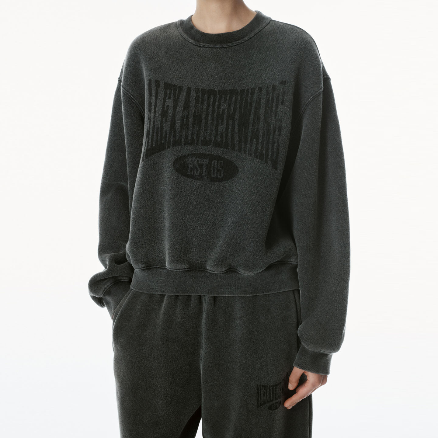 Alexander Wang Charcoal Cotton Blend Oversize Sweatshirt In Faded Black