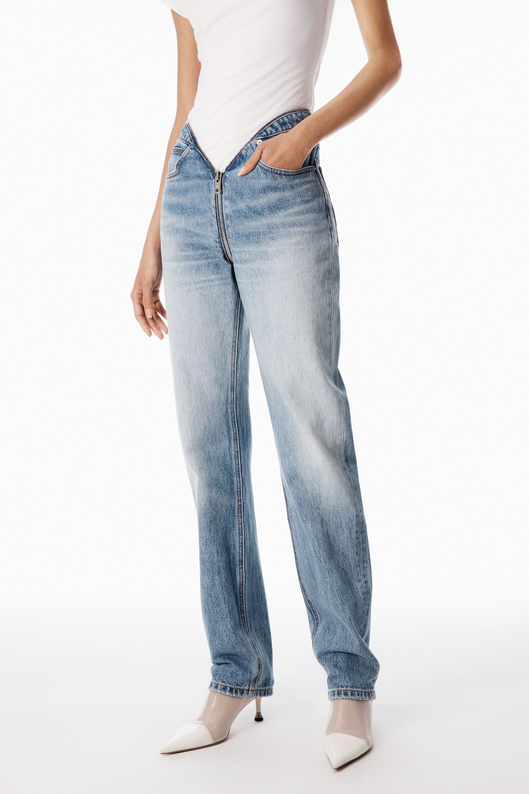 Zip V-Waist Jean in AUTHENTIC LIGHT INDIGO | alexanderwang®