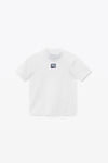 alexander wang logo patch mock neck top in bodycon knit  soft white
