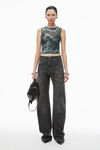 Alexander Wang black/clear crystal hotfix cloud-print tank in organza jersey